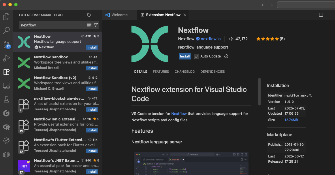 Instalar a Extensão Nextflow